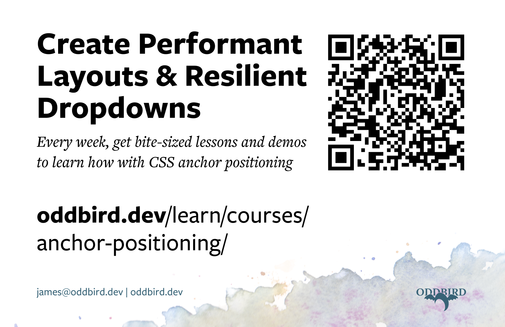 Create Performant Layouts & Resilient Dropdowns. 
Every week, get bite-sized lessons and demos to learn how with CSS anchor positioning.
oddbird.dev/learn/courses/anchor-positioning/
